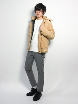 「ワッフルクルーネックＴ」｜「アイテム（スウェット）」を使った、むんさん（メンズ・179cm）の冬コーディネート