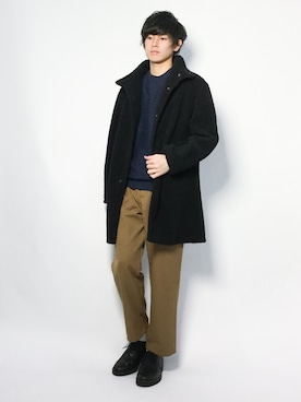 「クルーネック」｜「アイテム（モッズコート）」を使った、むんさん（メンズ・179cm）の冬コーディネート