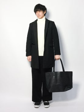 「WEGO（ウィゴー）のアイテム（チェスターコート）」を使った、むんさん（メンズ・179cm）の冬コーディネート