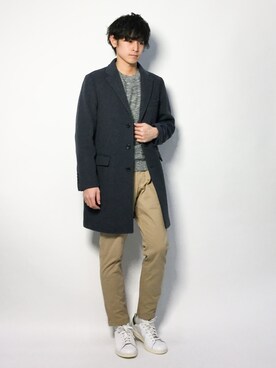 「green label relaxing（グリーンレーベルリラクシング）のアイテム（チェスターコート）」を使った、むんさん（メンズ・179cm）の冬コーディネート