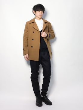 「green label relaxing（グリーンレーベルリラクシング）のアイテム（ピーコート）」を使った、むんさん（メンズ・179cm）の冬コーディネート