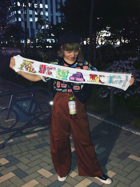 「バンドTシャツのアイテム（Tシャツ/カットソー、ブラック系）」を使った、あやてぃんさん（レディース・156cm）の秋コーディネート