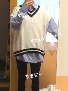 「TOMMY HILFIGER（トミーヒルフィガー）のアイテム（シャツ/ブラウス、ブルー系）」を使った、木塚   楽さん（メンズ・174cm）の秋コーディネート