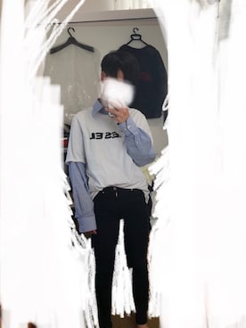 「Guess（ゲス）のアイテム（デニムジャケット）」を使った、木塚   楽さん（メンズ・173cm）の春コーディネート