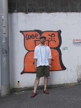 「BALLY（バリー）のアイテム」を使った、草野 明郎さん（メンズ・179cm）の夏コーディネート