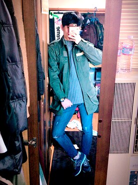 「Guess（ゲス）のアイテム（ニット/セーター）」を使った、Ry☺︎-maさん（メンズ・166cm）の冬コーディネート