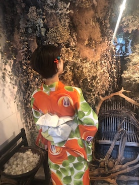 「アイテム（浴衣、オレンジ系）」を使った、ayamiさん（レディース・157cm）の夏コーディネート