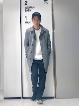 「アイテム（トレンチコート、シルバー系）」を使った、ぱつみさん（メンズ・175cm）の秋コーディネート