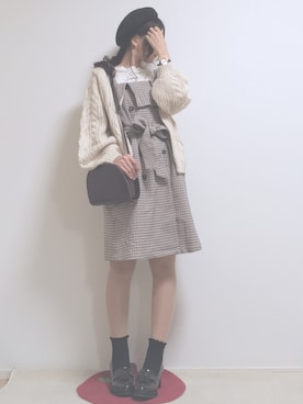 「チェックワンピース」｜「アイテム（アナログ腕時計）」を使った、k i n a *さん（レディース・161cm）の秋コーディネート