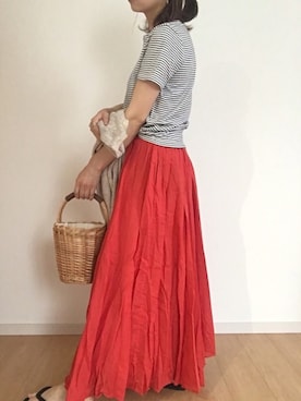 「マキシスカート」｜「アイテム（ビーチサンダル）」を使った、halu0818さん（レディース・157cm）の春コーディネート