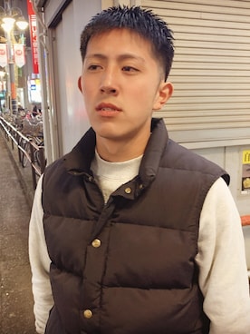 「WOOLRICH（ウールリッチ）のアイテム（ダウンベスト）」を使った、しんたろうさん（メンズ・168cm）の秋コーディネート