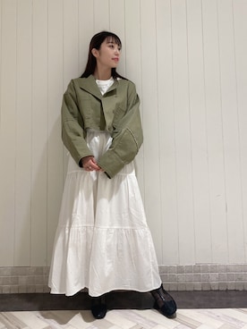 「w closet（ダブルクローゼット）のアイテム（ノーカラージャケット）」を使った、akaneさん（レディース・155cm）の春コーディネート