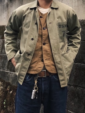 「Pherrow's（フェローズ）のアイテム（ベスト）」を使った、Hさん（メンズ・174cm）の春コーディネート