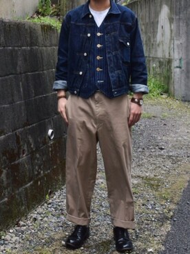「Pherrow's（フェローズ）のアイテム（ベスト）」を使った、Hさん（メンズ・174cm）の春コーディネート