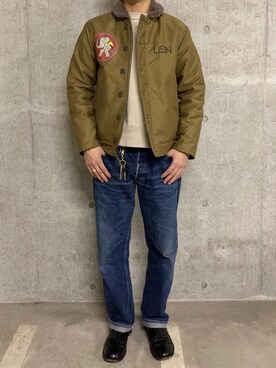 「Pherrow's（フェローズ）のアイテム（ミリタリージャケット）」を使った、Hさん（メンズ・174cm）の冬コーディネート