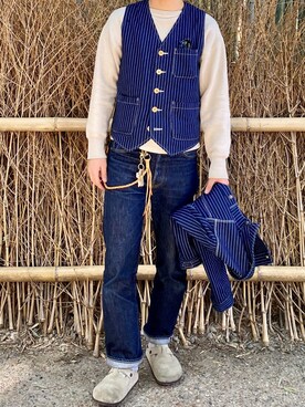 「Pherrow's（フェローズ）のアイテム（ベスト）」を使った、Hさん（メンズ・174cm）の春コーディネート