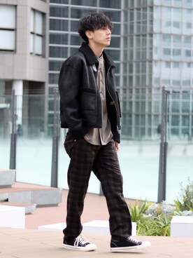 「INHERIT（インヘリット）のアイテム」を使った、YUTAさん（メンズ・178cm）の冬コーディネート