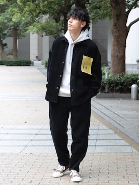 「INHERIT（インヘリット）のアイテム」を使った、YUTAさん（メンズ・178cm）の冬コーディネート