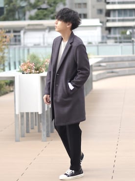 「INHERIT（インヘリット）のアイテム」を使った、YUTAさん（メンズ・178cm）の冬コーディネート