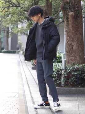 「INHERIT（インヘリット）のアイテム」を使った、YUTAさん（メンズ・178cm）の冬コーディネート