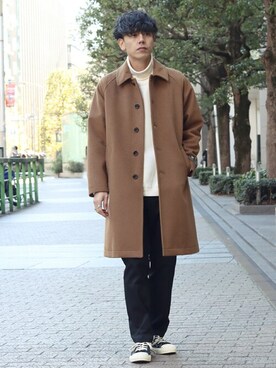 「INHERIT（インヘリット）のアイテム」を使った、YUTAさん（メンズ・178cm）の冬コーディネート