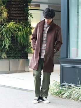 「INHERIT（インヘリット）のアイテム」を使った、YUTAさん（メンズ・178cm）の冬コーディネート