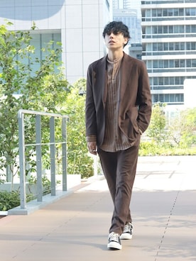 「INHERIT（インヘリット）のアイテム」を使った、YUTAさん（メンズ・178cm）の冬コーディネート