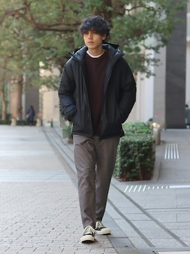 「INHERIT（インヘリット）のアイテム」を使った、YUTAさん（メンズ・178cm）の冬コーディネート