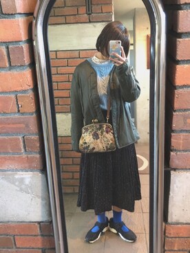 「プリーツ」｜「アイテム（ノーカラージャケット）」を使った、nemuiさん（レディース・157cm）の冬コーディネート