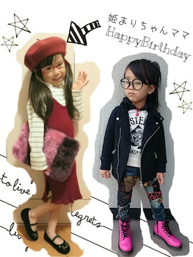 「ARCH & LINE（アーチアンドライン）のアイテム（ライダースジャケット）」を使った、-粋-さん（キッズ・100cm）の冬コーディネート