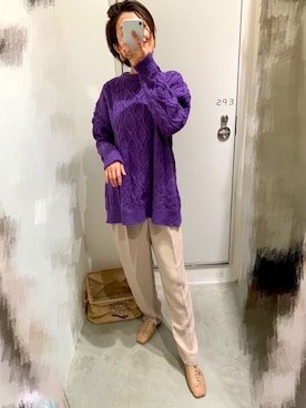 AUNT MARIE'S クルーネックケーブルニットを使った人気ファッション