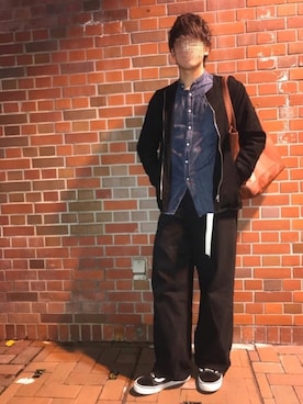 「トートバック」｜「アイテム（ノーカラージャケット）」を使った、jawaさん（メンズ・182cm）の秋コーディネート