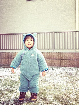 「アイテム（ロンパース、グリーン系）」を使った、hmyさん（キッズ・80cm）の冬コーディネート