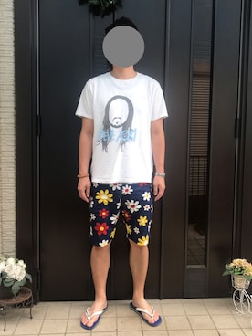 「アイテム（サンダル、ブルー系）」を使った、libertavillamark2さん（メンズ・180cm）の夏コーディネート