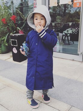 「Champion（チャンピオン）のアイテム（ダウンジャケット/コート）」を使った、minilynnさん（キッズ・110cm）の冬コーディネート