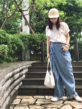 「roundabout（ラウンダバウト）のアイテム」を使った、ワニコさん（レディース・163cm）の夏コーディネート