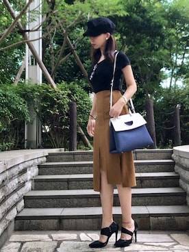 「ブラウン×ブラック」｜「アイテム（ジャージ）」を使った、ワニコさん（レディース・163cm）の夏コーディネート