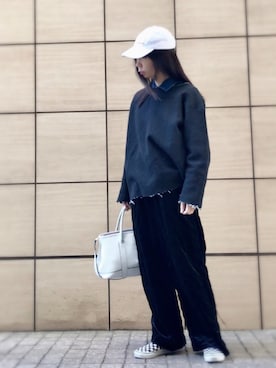 「SYU.HOMME/FEMM（シュウ）のアイテム（キャップ）」を使った、ワニコさん（レディース・163cm）の秋コーディネート