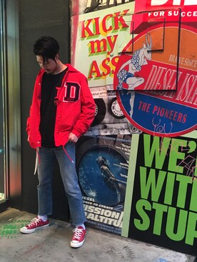 「red」｜「アイテム（ブルゾン）」を使った、yamachaaanさん（メンズ・173cm）の春コーディネート