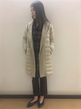 「アイテム（ダウンジャケット/コート、ベージュ系）」を使った、maysongrey_officialさん（レディース・160cm）の秋コーディネート