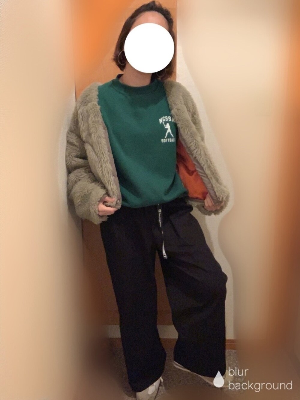 「古着、スウェット、Champion、le coq sportif」｜「cepoのアイテム（ジャケット/アウター、グリーン系）」を使った、☺︎☺︎☺︎さん（レディース・153cm）の冬コーディネートの1枚目の写真