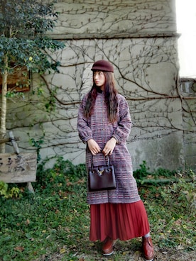 「レトロワンピース」｜「アイテム（ハンチング/ベレー帽）」を使った、IMOKOさん（レディース・170cm）の冬コーディネート