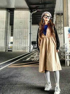 「ワンピース×スニーカー」｜「アイテム（ハンチング/ベレー帽）」を使った、IMOKOさん（レディース・170cm）の春コーディネート