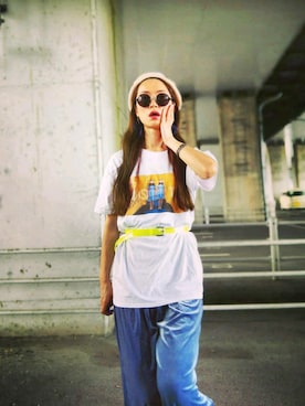 「グラフィックＴ」｜「アイテム（ハンチング/ベレー帽）」を使った、IMOKOさん（レディース・170cm）の夏コーディネート