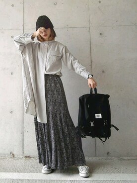 「ビッグシャツ」｜「アイテム（腕時計）」を使った、IMOKOさん（レディース・170cm）の春コーディネート