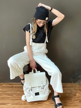 「リネンシャツ」｜「アイテム（サロペット/オーバーオール）」を使った、IMOKOさん（レディース・170cm）の夏コーディネート