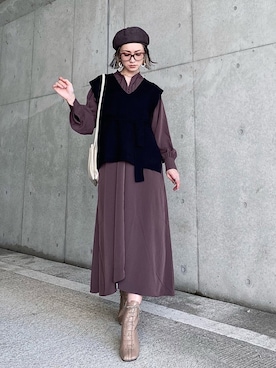 「巾着バッグ」｜「アイテム（キャスケット）」を使った、IMOKOさん（レディース・170cm）の秋コーディネート