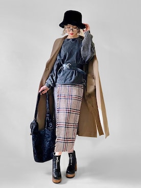 「ラップスカート」｜「アイテム（その他アウター）」を使った、IMOKOさん（レディース・170cm）の冬コーディネート
