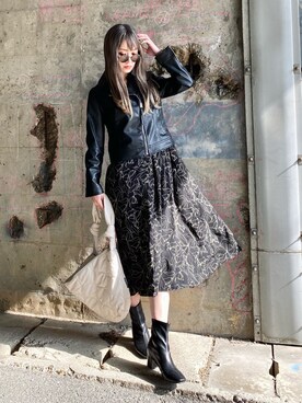 「スクエアトゥ」｜「アイテム（ライダースジャケット）」を使った、IMOKOさん（レディース・170cm）の冬コーディネート