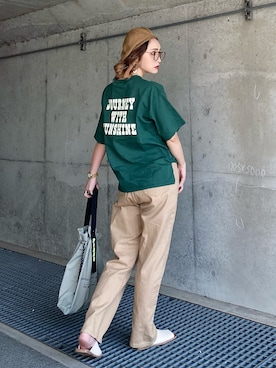 「バックプリント」｜「アイテム（ハンチング/ベレー帽）」を使った、IMOKOさん（レディース・170cm）の春コーディネート